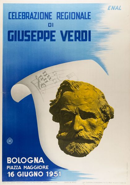 Aldo Carboni : Celebrazione Regionale di Giuseppe Verdi - Bologna  - Asta POP Culture e Manifesti d'Epoca - Associazione Nazionale - Case d'Asta italiane