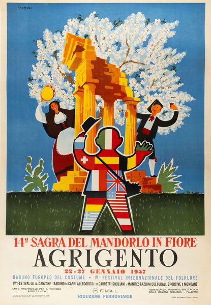 Filippo Romoli : Agrigento - 14 sagra del mandorlo in fiore.  - Asta POP Culture e Manifesti d'Epoca - Associazione Nazionale - Case d'Asta italiane