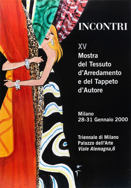 Gruau Renè : XV Mostra del Tessuto d'Arredamento e del Tappeto d'Autore - Triennale di Milano  - Asta POP Culture e Manifesti d'Epoca - Associazione Nazionale - Case d'Asta italiane