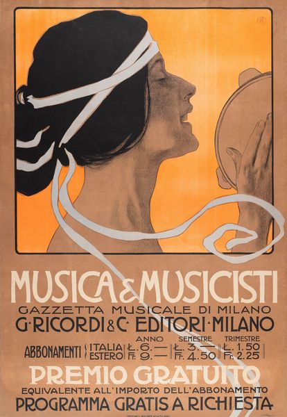 Leopoldo Metlicovitz : Musica & Musicisti - Gazzetta Musicale di Milano  - Asta POP Culture e Manifesti d'Epoca - Associazione Nazionale - Case d'Asta italiane