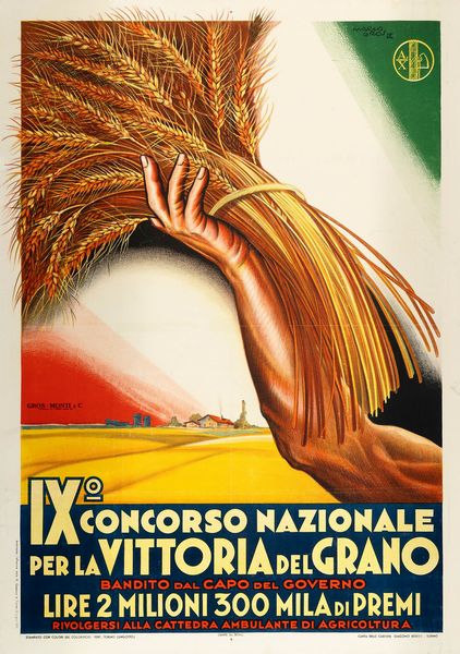 Mario Gros : IX Concorso Nazionale per la Vittoria del Grano  - Asta POP Culture e Manifesti d'Epoca - Associazione Nazionale - Case d'Asta italiane