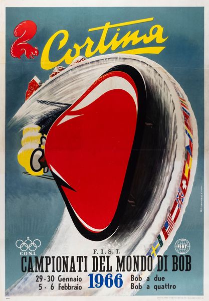 Rondinelli : Cortina - Campionati del Mondo di Bob  - Asta POP Culture e Manifesti d'Epoca - Associazione Nazionale - Case d'Asta italiane