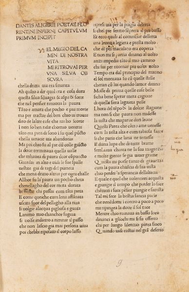 DANTE ALIGHIERI : La Commedia [Edita da C. Lucius Laelius].  - Asta Libri, Autografi e Stampe - Associazione Nazionale - Case d'Asta italiane