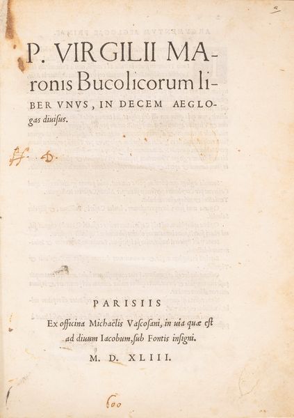 Virgilio, Publio Marone : Bucolicorum - Georgicon e Aeneidos  - Asta Libri, Autografi e Stampe - Associazione Nazionale - Case d'Asta italiane