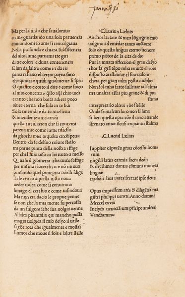 DANTE ALIGHIERI : La Commedia [Edita da C. Lucius Laelius].  - Asta Libri, Autografi e Stampe - Associazione Nazionale - Case d'Asta italiane