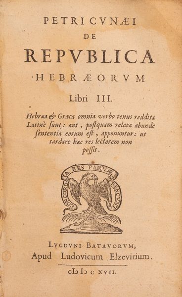 Petrus Cuneaus : De republica hebraeorum  - Asta Libri, Autografi e Stampe - Associazione Nazionale - Case d'Asta italiane