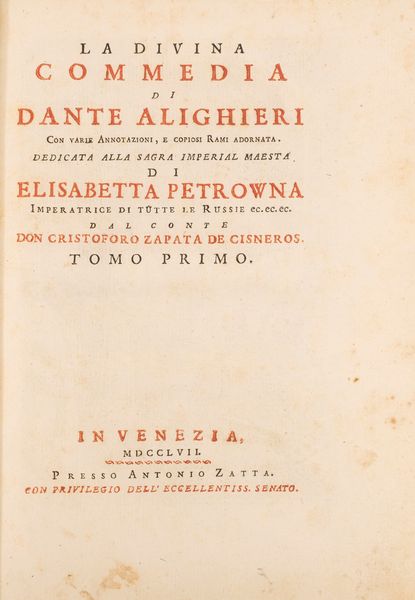 DANTE ALIGHIERI : La Divina Commedia di Dante Alighieri con varie annotazioni, e copiosi Rami adornata  - Asta Libri, Autografi e Stampe - Associazione Nazionale - Case d'Asta italiane