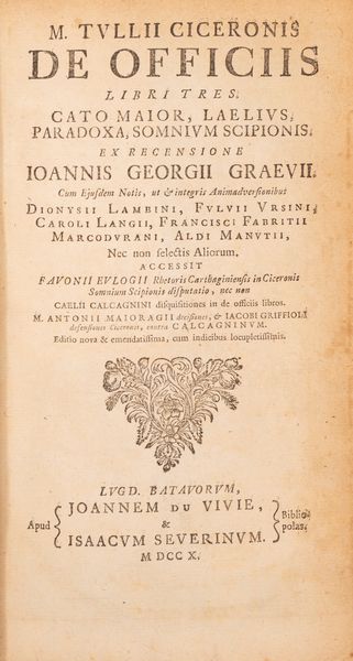 Cicerone, Marco Tullio : De Officiis  - Asta Libri, Autografi e Stampe - Associazione Nazionale - Case d'Asta italiane