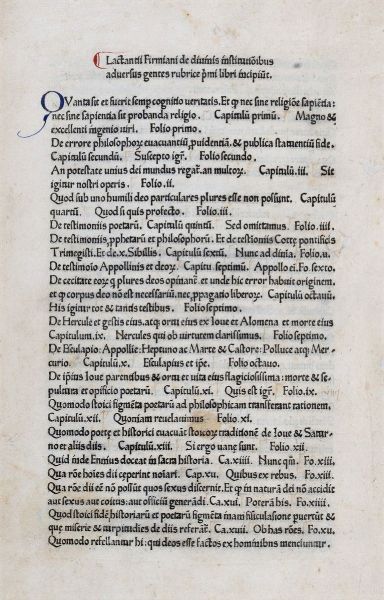 Lactantius, Lucius Coelius Firmianus : Opera  - Asta Libri, Autografi e Stampe - Associazione Nazionale - Case d'Asta italiane