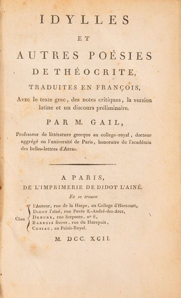 Teocrito : Idylles et autres posies de Thocrite  - Asta Libri, Autografi e Stampe - Associazione Nazionale - Case d'Asta italiane