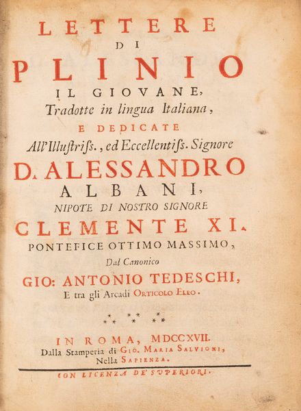 Plinio il giovane : Lettere  - Asta Libri, Autografi e Stampe - Associazione Nazionale - Case d'Asta italiane