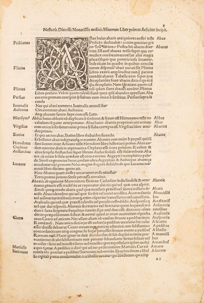 Nestor, Dionysius : Vocabularius. Agg.: Johannes Sulpitius Verulanus, De quantitate syllabarum  - Asta Libri, Autografi e Stampe - Associazione Nazionale - Case d'Asta italiane