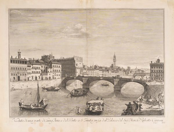 Giuseppe Zocchi : Veduta di una parte di Lungarno e del Ponte a Santa Trinita presa dal Palazzo del Sig. March. Ruberto Capponi  - Asta Libri, Autografi e Stampe - Associazione Nazionale - Case d'Asta italiane