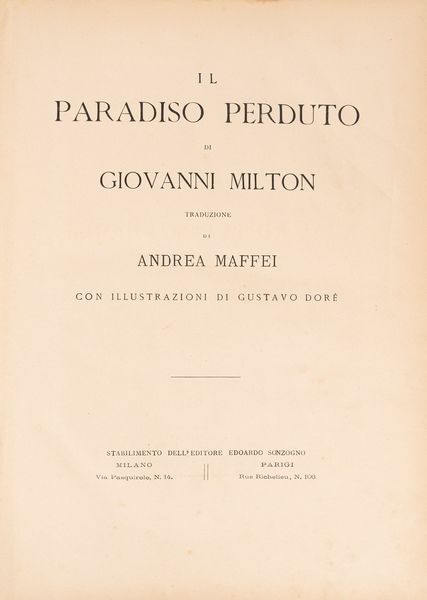 Milton, John : Del Paradiso Perduto poema inglese di Giovanni Milton traduzione di Paolo Rolli  - Asta Libri, Autografi e Stampe - Associazione Nazionale - Case d'Asta italiane