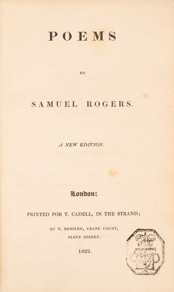 Samuel Rogers : Poems  - Asta Libri, Autografi e Stampe - Associazione Nazionale - Case d'Asta italiane