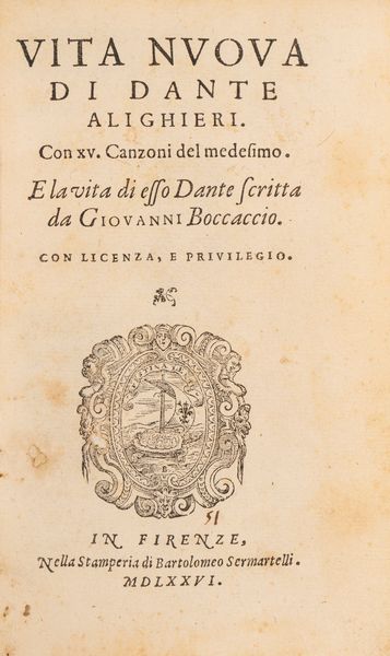 DANTE ALIGHIERI : La Vita Nuova  - Asta Libri, Autografi e Stampe - Associazione Nazionale - Case d'Asta italiane