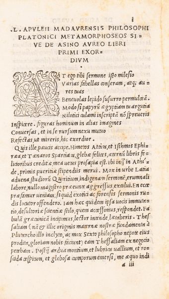 Apuleio : Quae praesenti enchiridio contineantur L. Apuleii De asino aureo libelli XI  - Asta Libri, Autografi e Stampe - Associazione Nazionale - Case d'Asta italiane