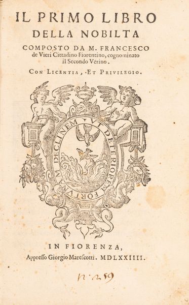 Francesco de Vieri : Il primo libro della nobilta  - Asta Libri, Autografi e Stampe - Associazione Nazionale - Case d'Asta italiane