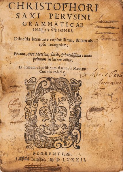 Cristoforo Sassi : Perusini Gramaticae Institutiones  - Asta Libri, Autografi e Stampe - Associazione Nazionale - Case d'Asta italiane