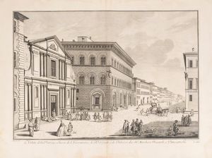 Giuseppe Zocchi - Veduta della Piazza e Chiesa di San Giovannino de' PP. Gesuiti e de' Palazzi dei SS. Marchese Riccardi e Panciatichi