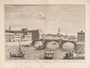 Giuseppe Zocchi - Veduta di una parte di Lungarno e del Ponte a Santa Trinita presa dal Palazzo del Sig. March. Ruberto Capponi