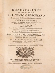 Lazaro Venanzio Belli - Dissertazione sopra li preggi del canto gregoriano