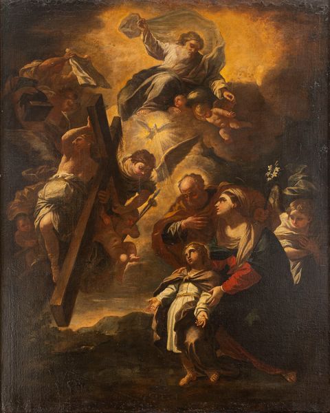 Bottega di Luca Giordano (Napoli 1634 – 1705) : Sacra Famiglia a cui appare il Padre Eterno con Angeli che ostentano i Simboli della Passione  - Asta Dipinti e Disegni Antichi - Associazione Nazionale - Case d'Asta italiane