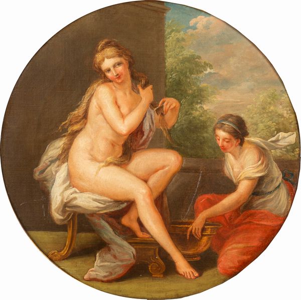 Imitatore di Jean-Baptiste Greuze : Betsabea al bagno  - Asta Dipinti e Disegni Antichi - Associazione Nazionale - Case d'Asta italiane