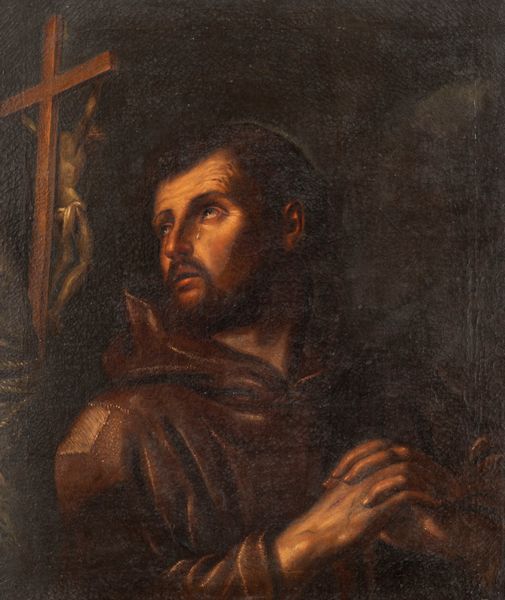 Scuola emiliana, secolo XVII : San Francesco in preghiera  - Asta Dipinti e Disegni Antichi - Associazione Nazionale - Case d'Asta italiane