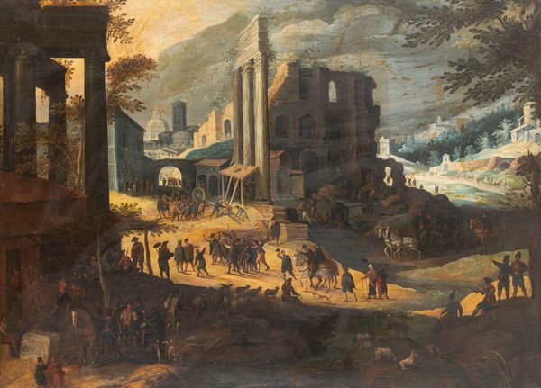 Attribuito a Paul Bril (Anversa 1554-Roma 1626) : Paesaggio con rovine del Campo Vaccino  - Asta Dipinti e Disegni Antichi - Associazione Nazionale - Case d'Asta italiane