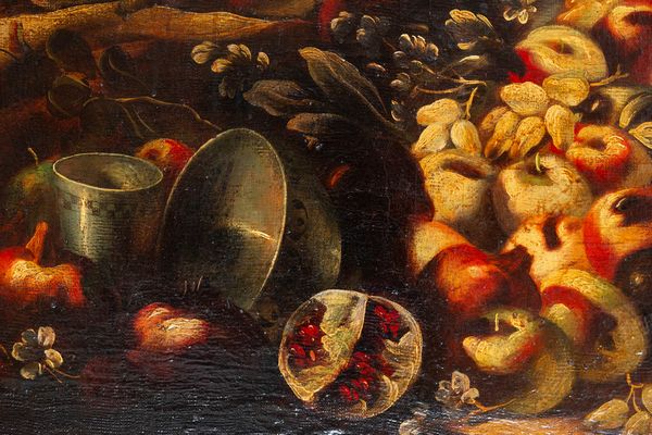 Maniera di Abraham Brueghel : Trionfo di fiori e frutta en plein air  - Asta Dipinti e Disegni Antichi - Associazione Nazionale - Case d'Asta italiane