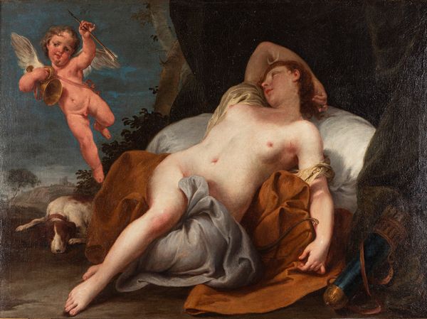 Giambattista Pittoni : Diana dormiente con amorino  - Asta Dipinti e Disegni Antichi - Associazione Nazionale - Case d'Asta italiane