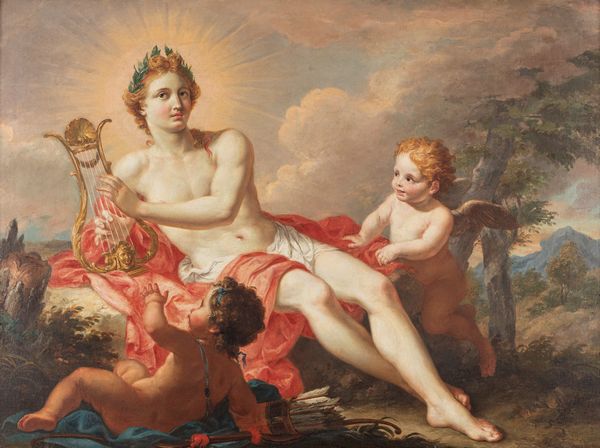 Attribuito a Giambattista Pittoni (Venezia 1687-1767) : Apollo suona la lira con due putti  - Asta Dipinti e Disegni Antichi - Associazione Nazionale - Case d'Asta italiane