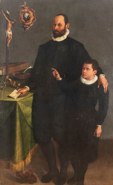 Bartolomeo Passerotti : Ritratto di gentiluomo con figlio, a figura intera, presso uno scrittoio (tradizionalmente Girolamo Salamoni)  - Asta Dipinti e Disegni Antichi - Associazione Nazionale - Case d'Asta italiane