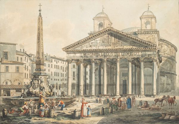 Scuola romana, inizi secolo XIX : Veduta del Pantheon e Piazza della Rotonda  - Asta Dipinti e Disegni Antichi - Associazione Nazionale - Case d'Asta italiane