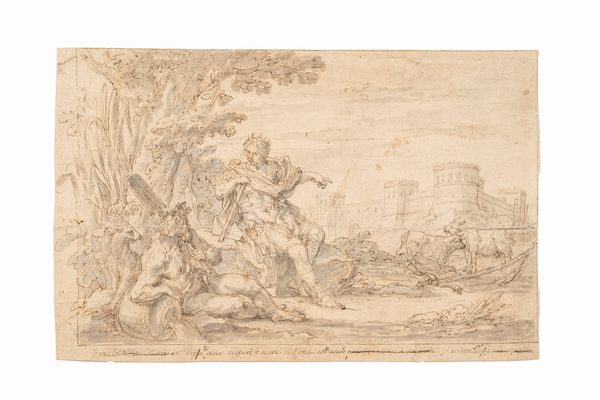 Sebastiano  Conca : Scena allegorica con divinit fluviale e condottiero (Allegoria di Romolo fondatore di Roma)  - Asta Dipinti e Disegni Antichi - Associazione Nazionale - Case d'Asta italiane