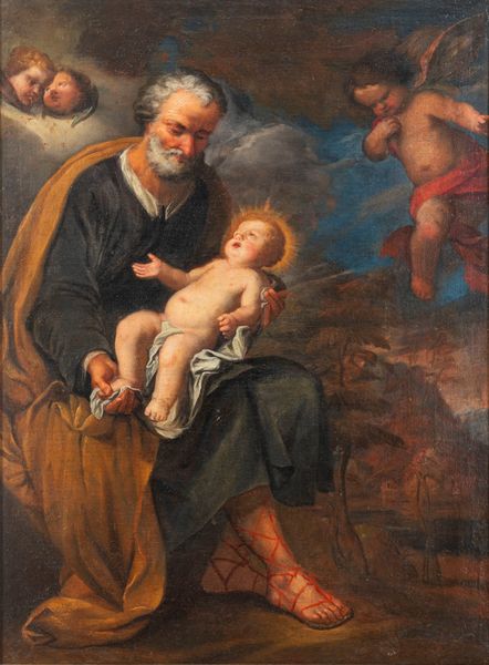 Scuola lombarda, secolo XVII : San Giuseppe con il Bambino e angeli  - Asta Dipinti e Disegni Antichi - Associazione Nazionale - Case d'Asta italiane