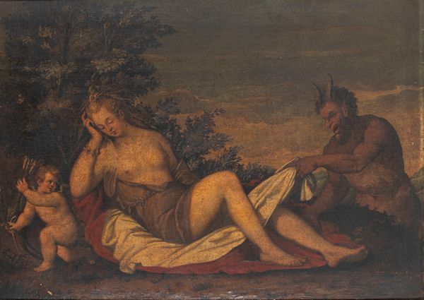 Scuola veneta, secolo XVII : Venere dormiente con satiro e cupido  - Asta Dipinti e Disegni Antichi - Associazione Nazionale - Case d'Asta italiane