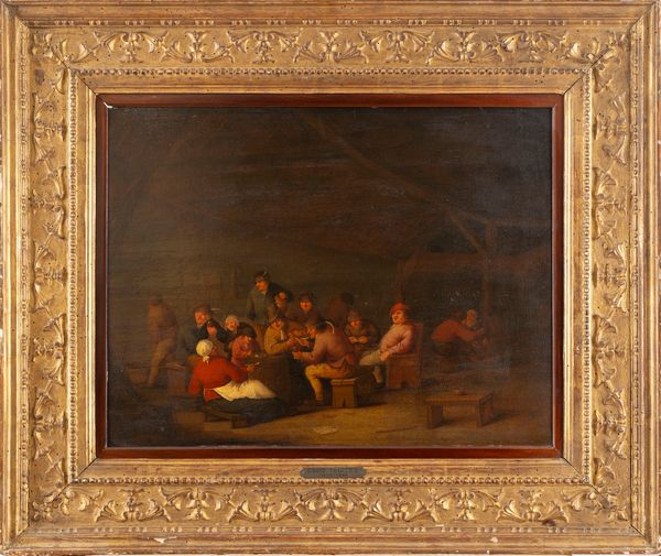 Ambito di David Teniers II (Anversa, 1610 - Bruxelles 1690) : Scena di vita popolare in un interno (I bevitori)  - Asta Dipinti e Disegni Antichi - Associazione Nazionale - Case d'Asta italiane