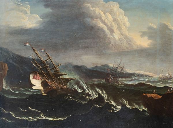 Scuola fiamminga, secolo XVIII : Mare in tempesta con velieri  - Asta Dipinti e Disegni Antichi - Associazione Nazionale - Case d'Asta italiane