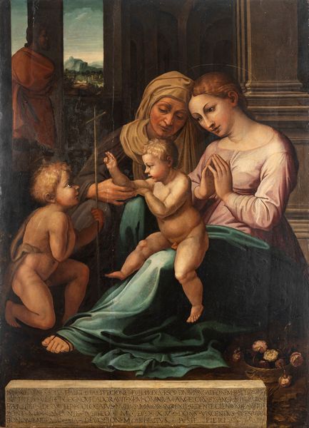 Scuola dell'Italia centrale, secolo XVI, da Raffaello : Madonna del Divino Amore  - Asta Dipinti e Disegni Antichi - Associazione Nazionale - Case d'Asta italiane