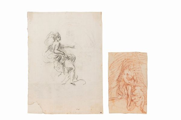 Scuola napoletana, secolo XVIII : Studio per angelo; e Studio di figura con toro  - Asta Dipinti e Disegni Antichi - Associazione Nazionale - Case d'Asta italiane