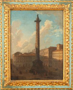 Maniera di Antonio Canal, detto il Canaletto : La Colonna Traiana; e la Colonna Antonina  - Asta Dipinti e Disegni Antichi - Associazione Nazionale - Case d'Asta italiane