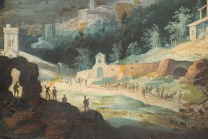 Attribuito a Paul Bril (Anversa 1554-Roma 1626) : Paesaggio con rovine del Campo Vaccino  - Asta Dipinti e Disegni Antichi - Associazione Nazionale - Case d'Asta italiane