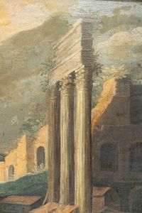 Attribuito a Paul Bril (Anversa 1554-Roma 1626) : Paesaggio con rovine del Campo Vaccino  - Asta Dipinti e Disegni Antichi - Associazione Nazionale - Case d'Asta italiane