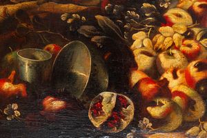 Maniera di Abraham Brueghel : Trionfo di fiori e frutta en plein air  - Asta Dipinti e Disegni Antichi - Associazione Nazionale - Case d'Asta italiane