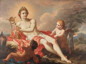 Attribuito a Giambattista Pittoni (Venezia 1687-1767) - Apollo suona la lira con due putti