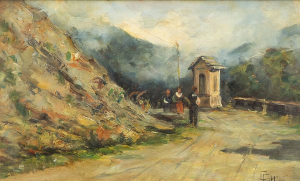 CARLO FOLLINI Domodossola (NO) 1848 - 1938 Pegli (GE) : Passeggiata  - Asta Dipinti  - Associazione Nazionale - Case d'Asta italiane