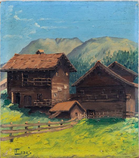 MARIO TOZZI Fossombrone (PS) 1895 - 1979 Saint-Jean-du-Gard (Francia) : Case di montagna 1912  - Asta Dipinti  - Associazione Nazionale - Case d'Asta italiane