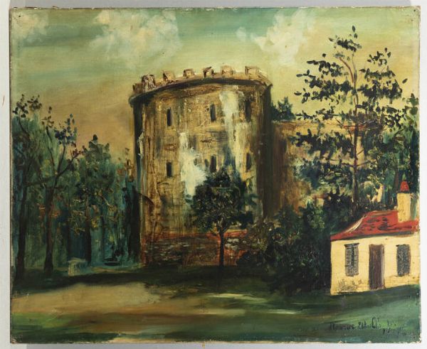 MAURICE UTRILLO Montmarte (Francia) 1883 - 1955 Dax (Francia) : La tour du Vauvert a Chatillon-Coligny  1917  - Asta Dipinti  - Associazione Nazionale - Case d'Asta italiane